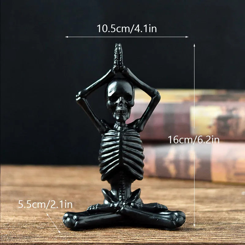 Detailed yoga skull skeleton model resin desktop ornament in black or white.