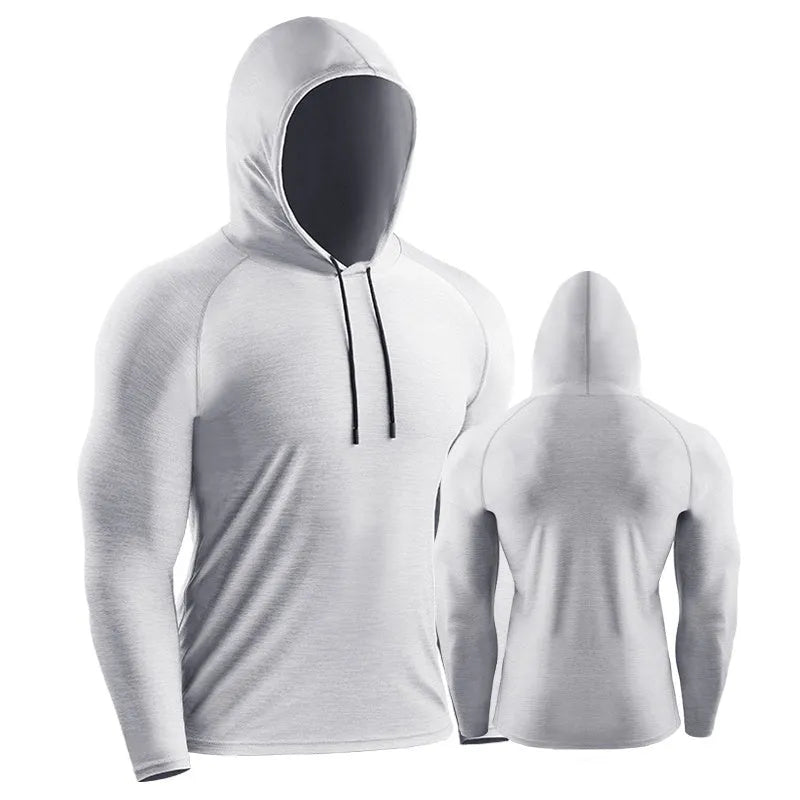 Slim long sleeve hooded quick-drying workout top for running and basketball in black, grey, white, red, navy, dark gray, light green