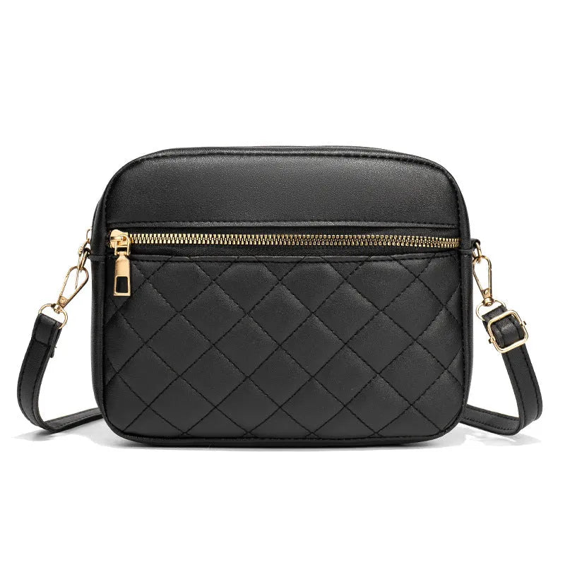 PU crossbody bag with diamond mesh stitching, horizontal square shape, available in white black or pink