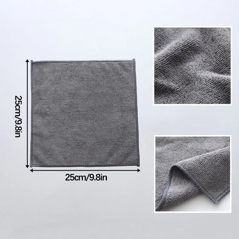 Grey square microfiber kitchen cleaning cloth measuring 25cm for oilproof decontamination on pots and bowls