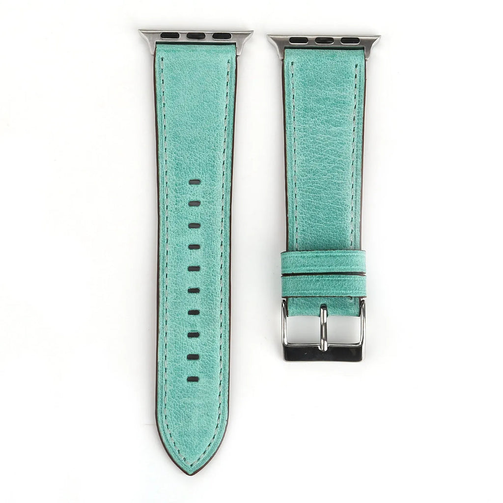 Leather watch strap with folding buckle in multiple colour options