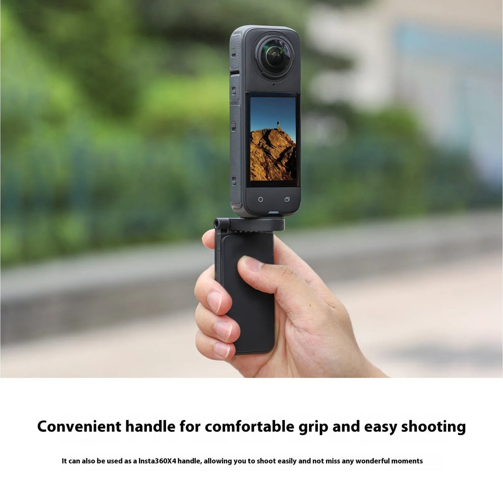 Black magnetic bracket base handheld handle accessory for Insta360 X4 camera with angle adjustment mechanism