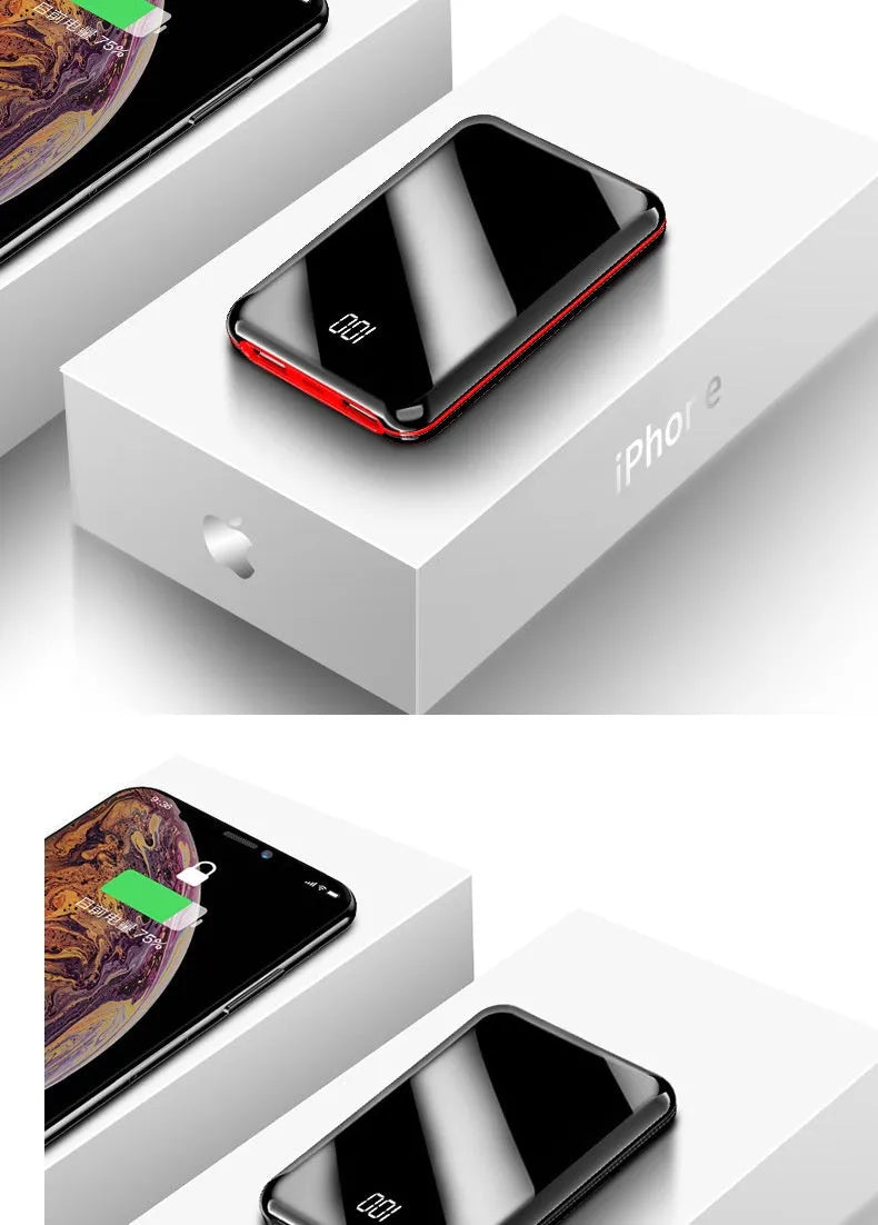 Mini LCD display power bank 10000mAh polymer cell black compact portable charger