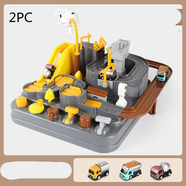 Big adventure parking lot rail car track toy set with plastic cars and handle control