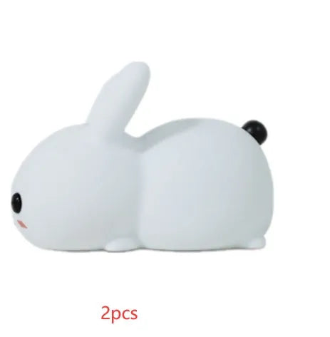 Colorful rabbit silicone LED night light in white with touch switch and double colour light modes