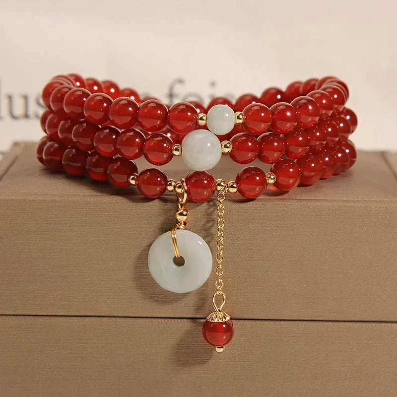 Red agate crystal multi-layer bracelet for women in retro ethnic style