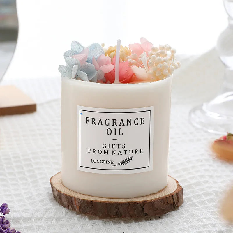 Dried flowers decor romantic aromatherapy candle with embedded pressed botanicals in 330g size