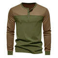 Men's retro colour block long sleeve polyester base shirt in black and brown, loose fit pullover