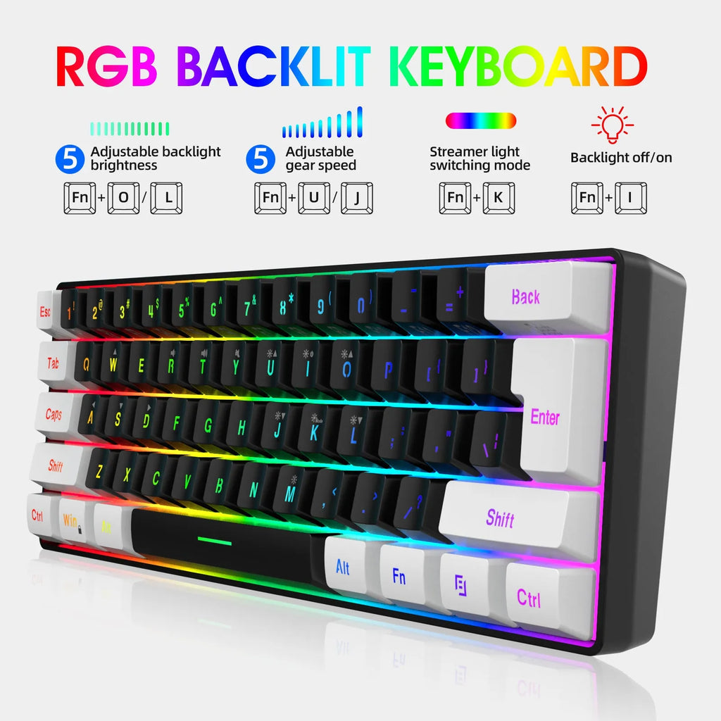 V700WB A869 white and black wired backlit gaming keyboard and mouse combo on a desk.