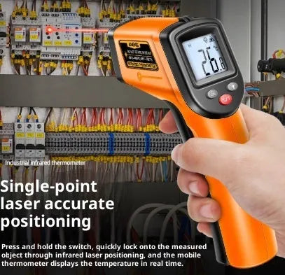 High precision infrared thermometer for industrial use, black colour, with trigger and display