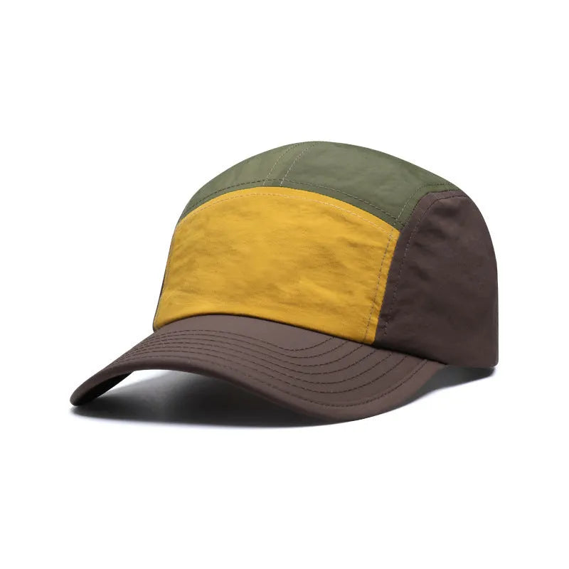 Men's khaki coloured cotton-polyester baseball cap with a curved brim on a solid background