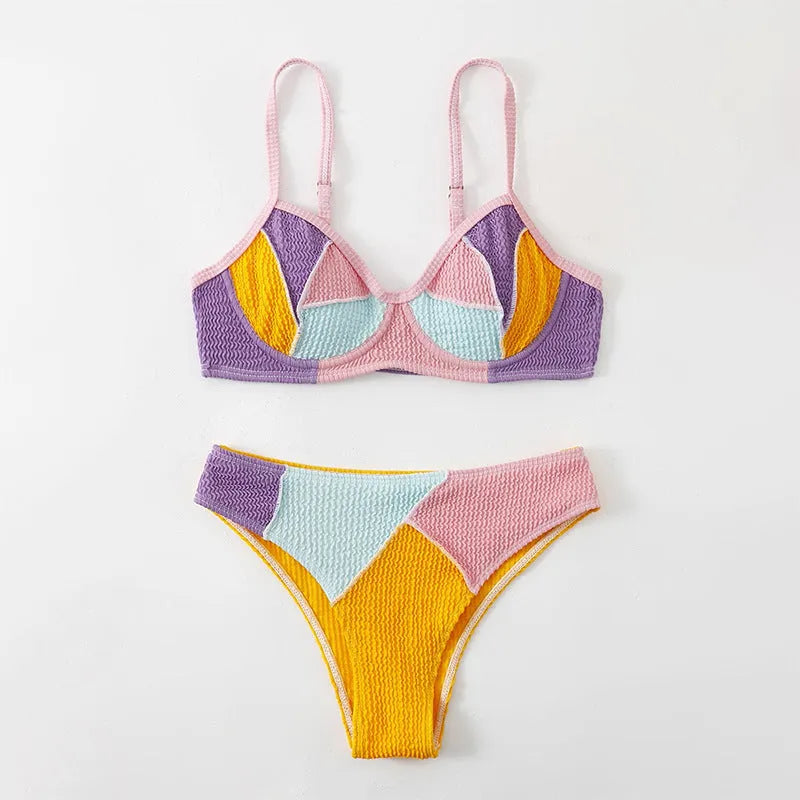 Ladies steel bracket push up bikini set with sleeveless top and matching shorts in colour matching design