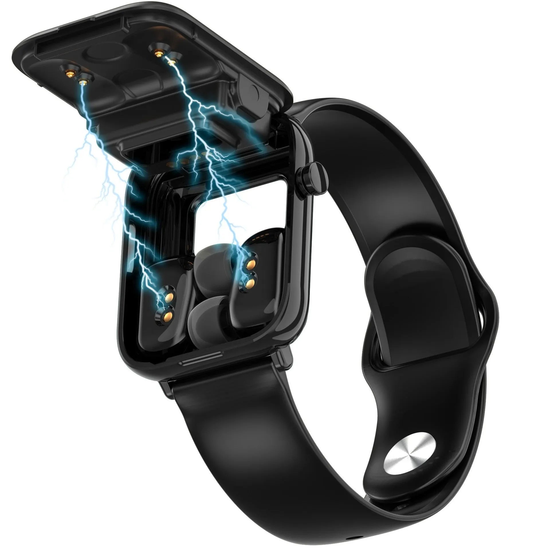Black all-touch smartwatch with integrated Bluetooth headset on a wrist, showing a 1.69-inch screen.