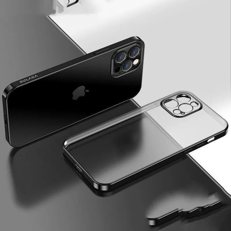 Ultra thin square frame transparent silicone iPhone case showing phone colour