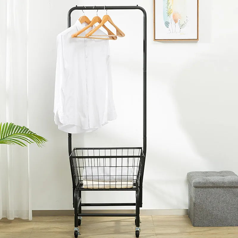 Single rod iron pulley storage cart with extendable rail in black or white finish