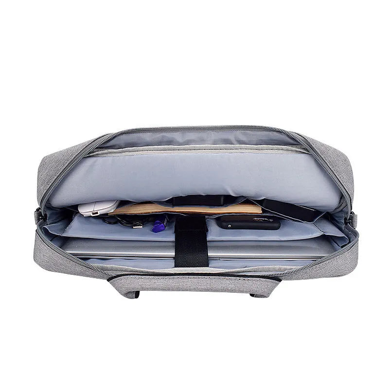 Matte Oxford cloth laptop shoulder bag with zipper closure and soft handle in horizontal square shape