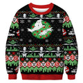 Christmas print sweater long sleeve polyester pullover in red and green pattern, front view