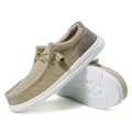 Men's green and orange canvas casual shoes with colourful mosaic design and round toe