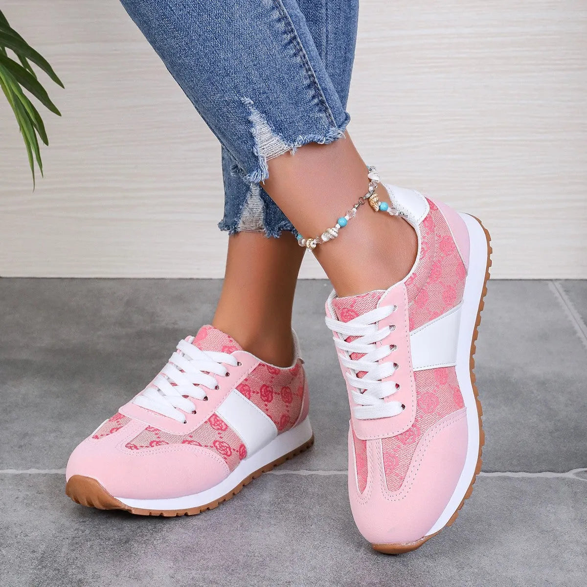 Women's casual lace-up shoes with cross strap in khaki colour showing shallow cut design and rubber sole