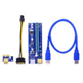Blue PCI-E 1X to 16X graphics card extension riser with 60cm shielded wire, gold-plated USB3.0 connector and solid capacitors