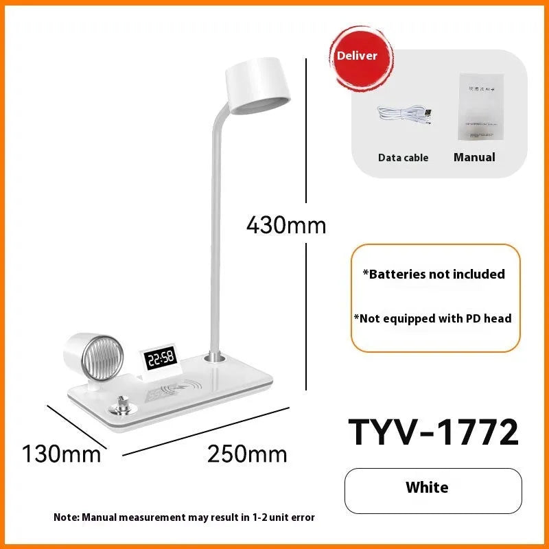 Intelligent wireless charging desk lamp with digital clock display in white colour option