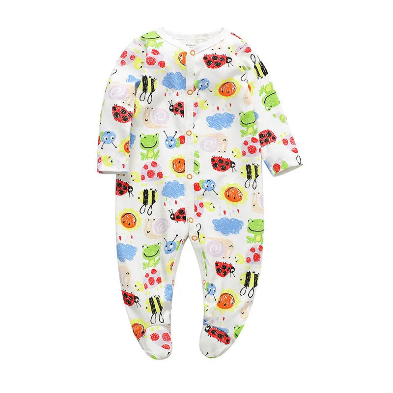 Cotton baby one-piece clothes in dinosaur print for infants.