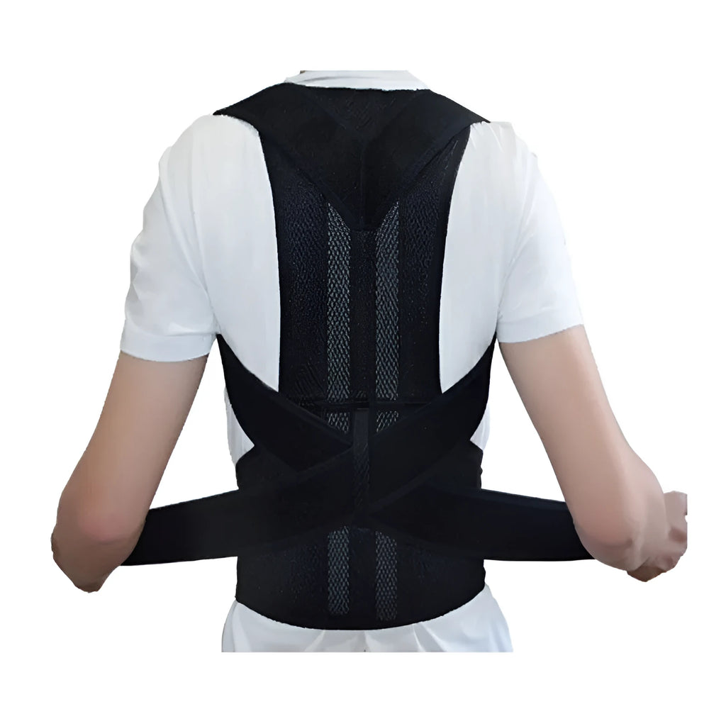 Adjustable spandex Lycra back fixation belt for posture correction in red, blue, and black, sizes S to 5XL