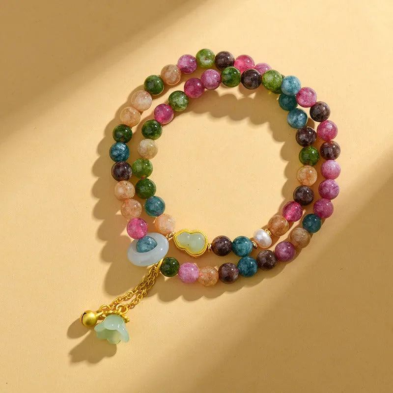 Chalcedony double circle bracelet with 6-6.5mm geometry beads in C118 tourmaline colour