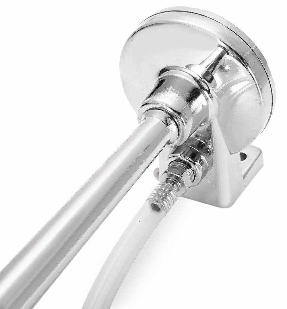 Single trumpet loud car horn with chrome finish, 450mm length, 12V for vehicles