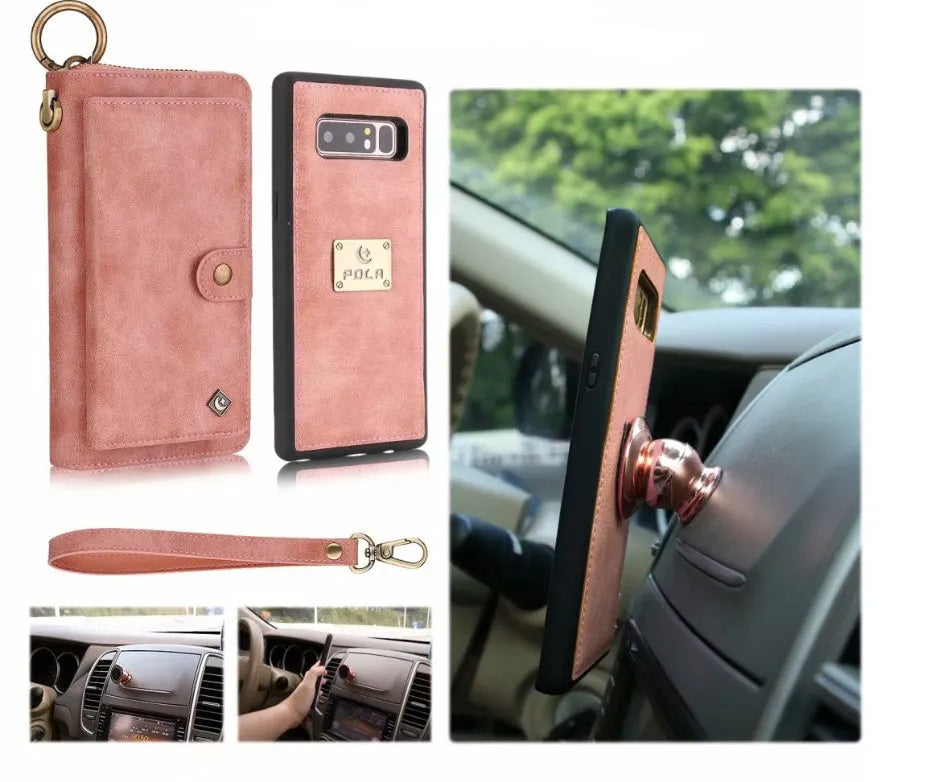 Galaxy Note8 imitation leather phone case wallet set with zipper closure in four colour options