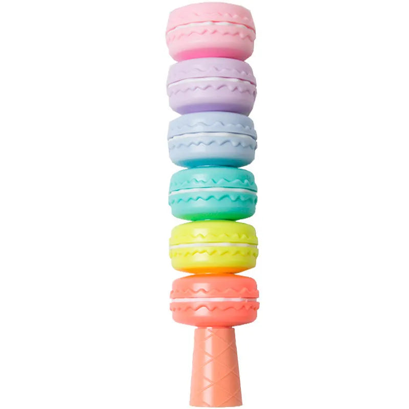 6 novelty cookie highlighter pens in macaron colours with fluorescent ink, detachable design, 178mm length