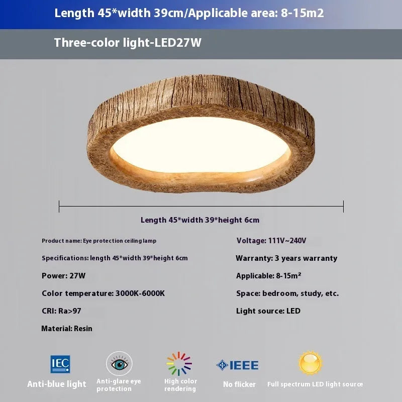 Wood grain finish new Chinese style flush mount ceiling lamp for bedrooms.