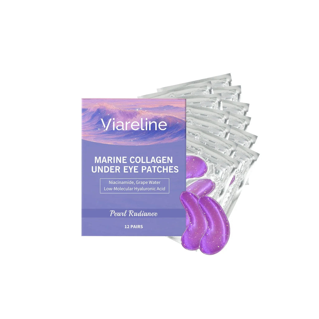 Pack of 12 collagen and hyaluronic acid moisturising eye masks for under-eye care.