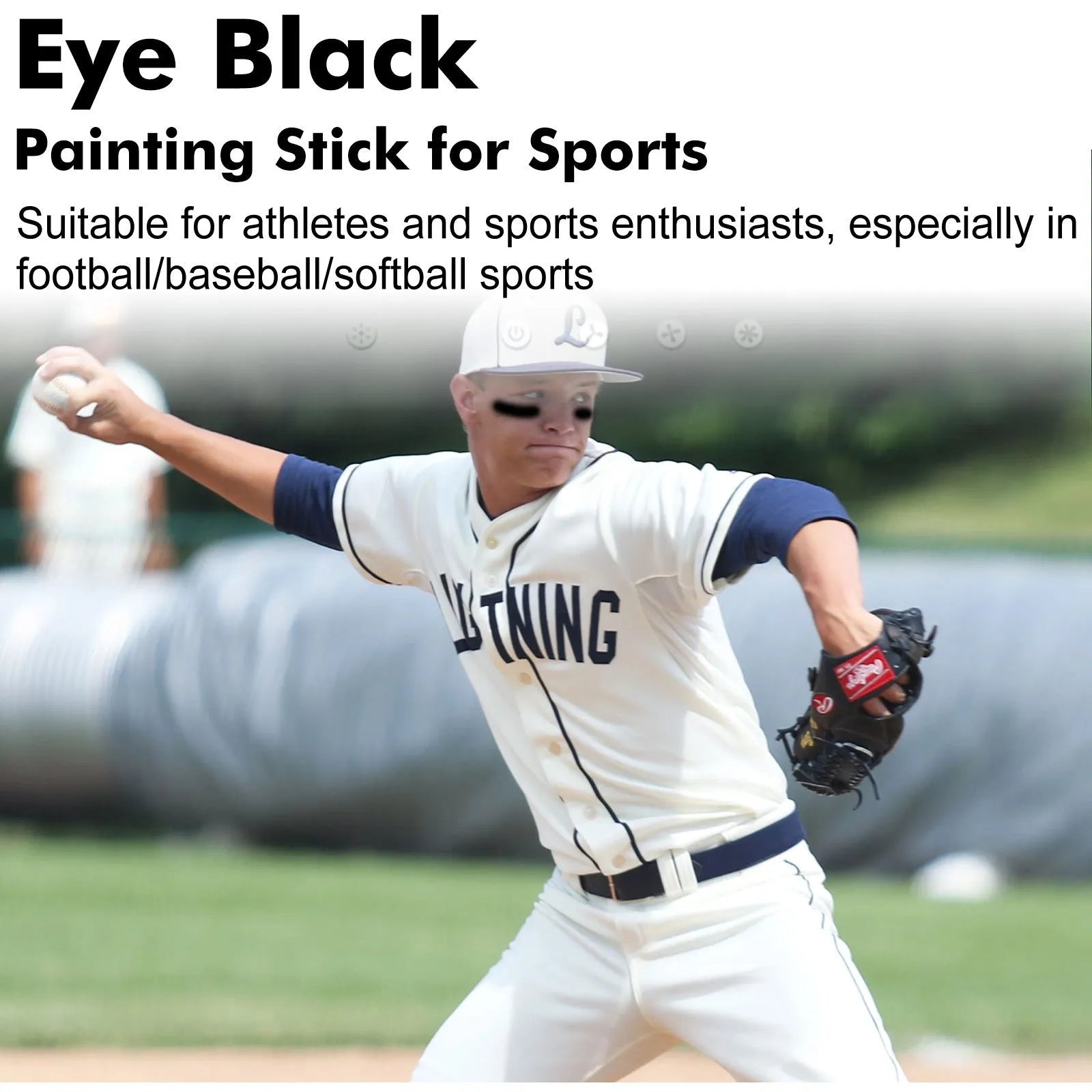 Sports Eye Black Paint Stick in packaging, 15g net content, for athletic facial marking.