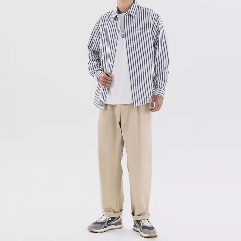 Loose fit striped shirt cardigan for teenagers in blue with cardigan front and long sleeves