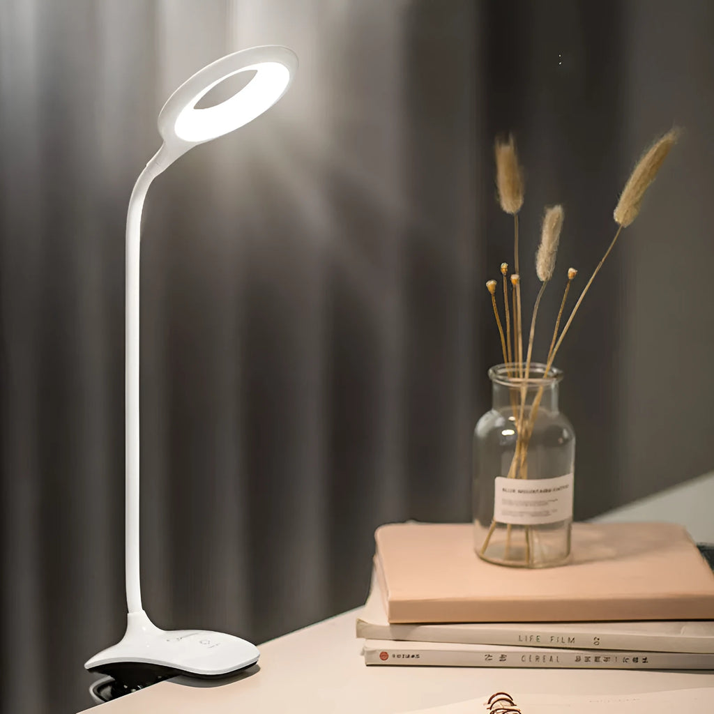 Green USB rechargeable table lamp with touch control on wooden surface
