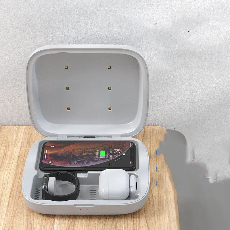 N34 4 in 1 wireless charging and disinfection box in black or white with Micro USB and 2400mA