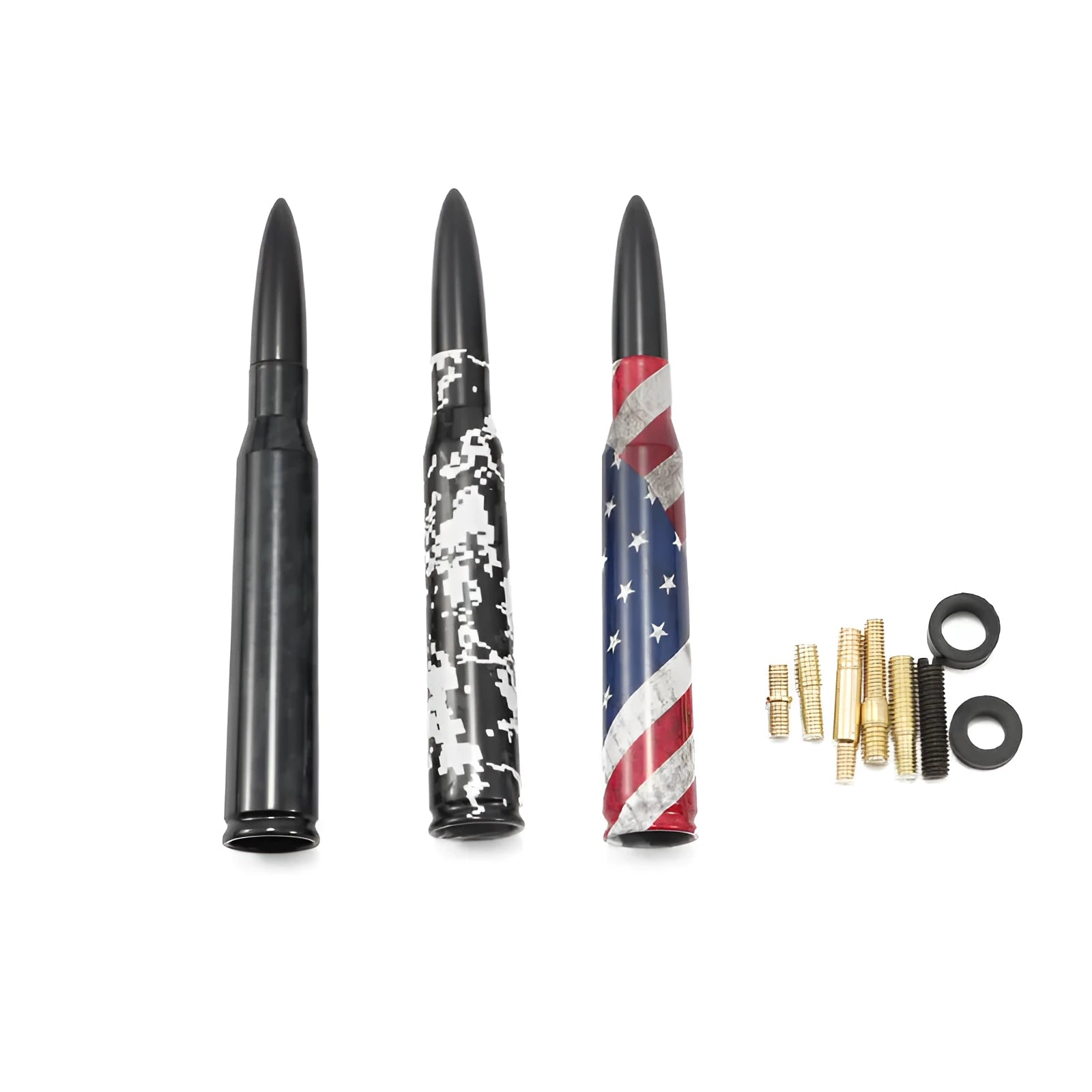 14cm bullet car antenna in camouflage green, colour black, and American flag designs for vehicle modification