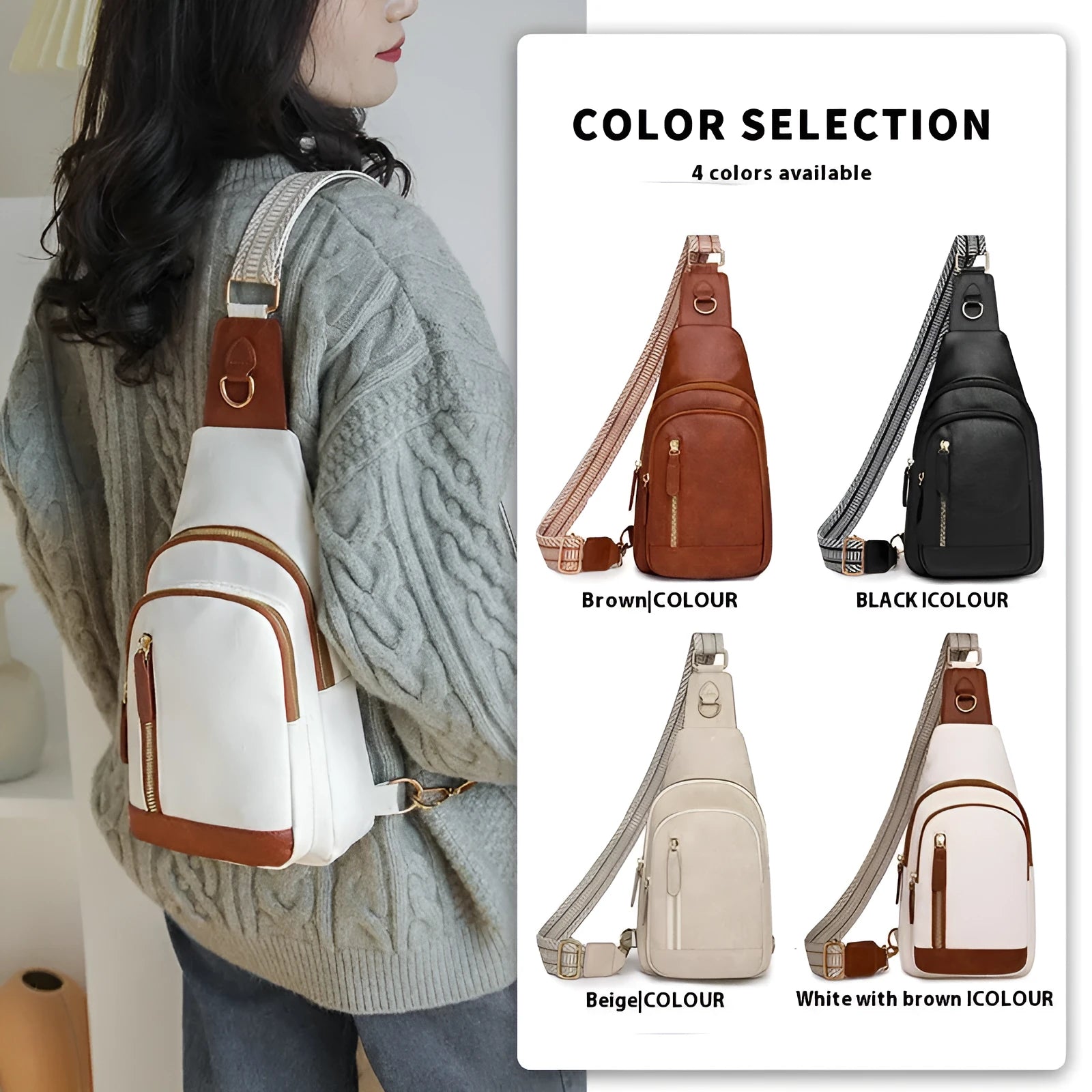 Soft brown women's crossbody messenger bag with an outer open pocket and adjustable strap.