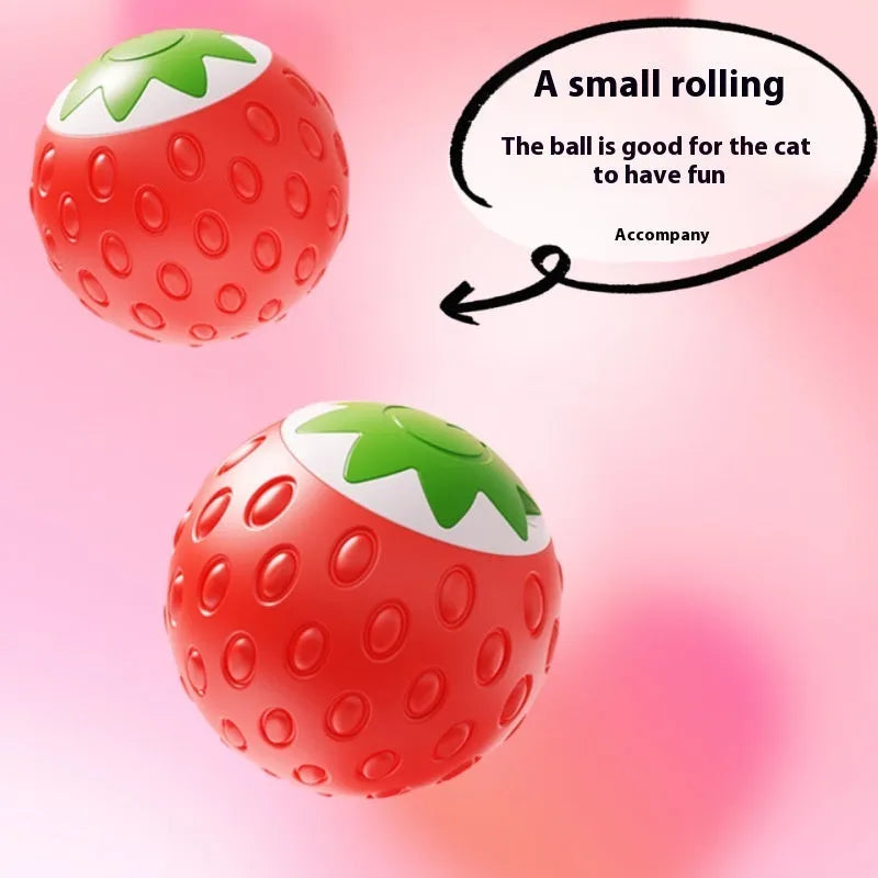 Self-Hi Relieving Stuffy Electric Cat Toy strawberry-shaped rolling ball in green, made from ABS and silicone with Type-C charging