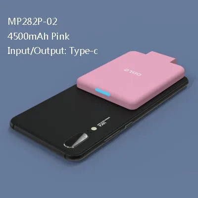 MP282P back clip battery power bank in multiple colours next to a smartphone.