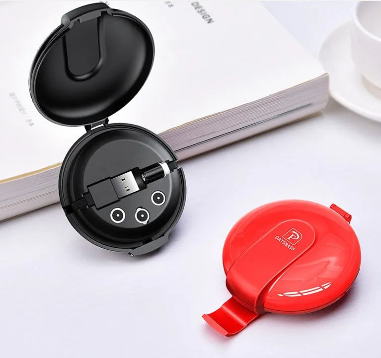 Black magnetic 3-in-1 car phone charger with retractable cable and vehicle mounting bracket