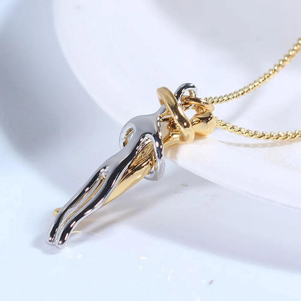 Love Hug necklace brass clavicle chain with 3cm cartoon character pendant and 40+5cm length