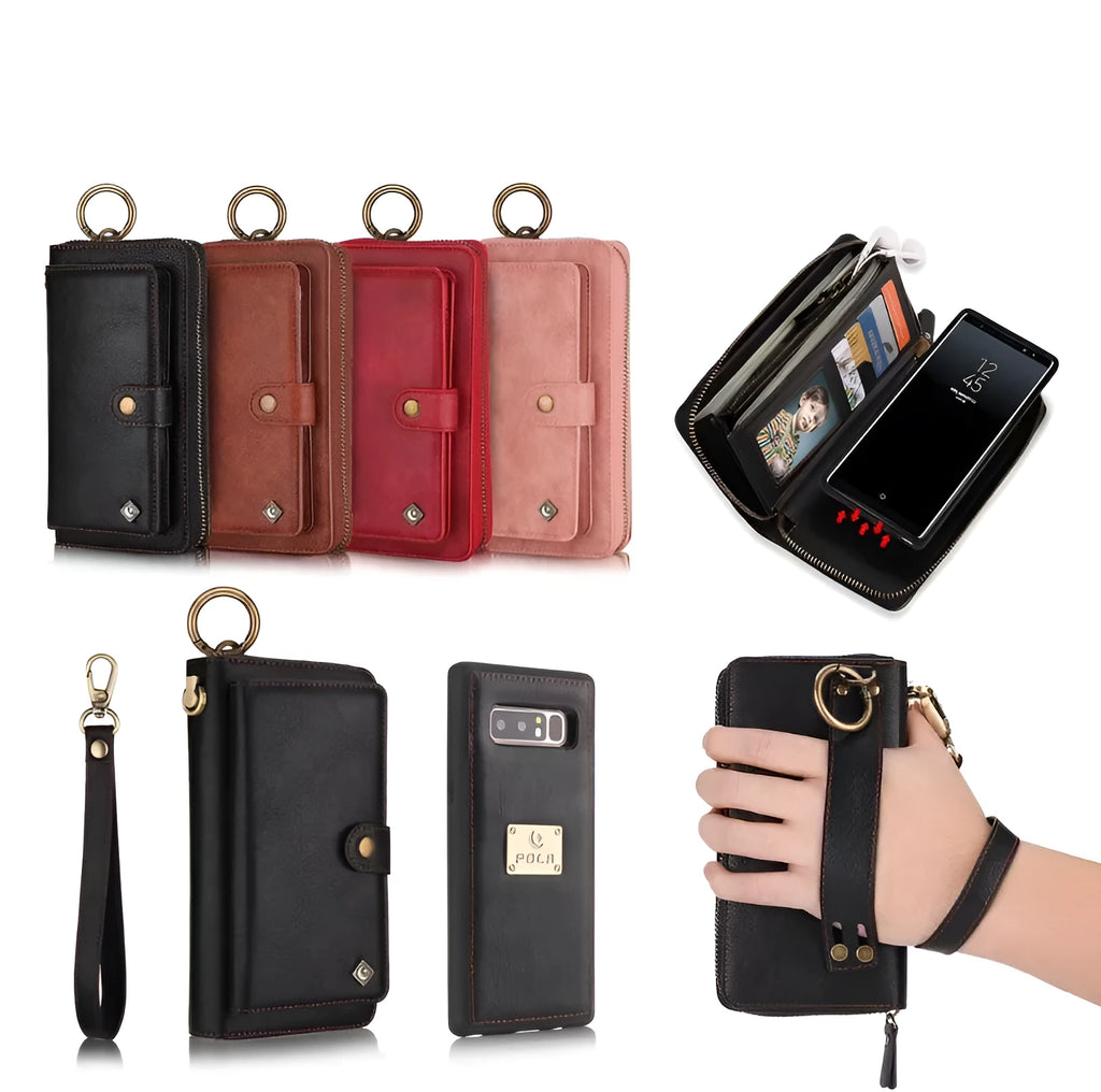 Galaxy Note8 imitation leather phone case wallet set with zipper closure in four colour options