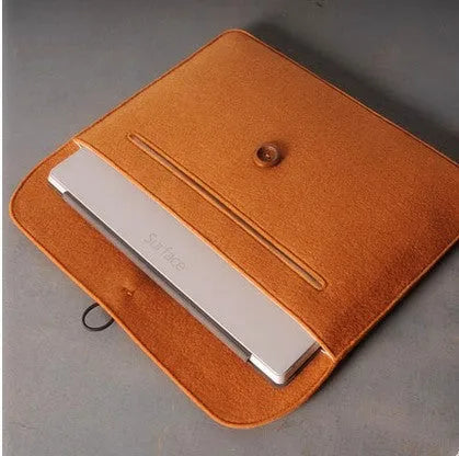 Grey felt laptop bag with padded interior, compatible with 13-inch MacBook and tablet computers