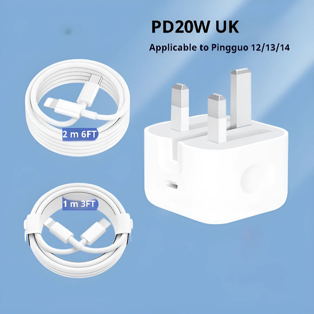 20W British Standard PD charger with TYPE-C interface for mobile phone and tablet, optional 1m or 2m cable