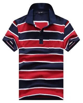 Men's striped short sleeve T-shirt with real pocket, loose fit, available in multiple sizes and style options