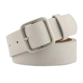 Genuine leather belt with rectangle alloy pin buckle, shown in red, black, brown and camel