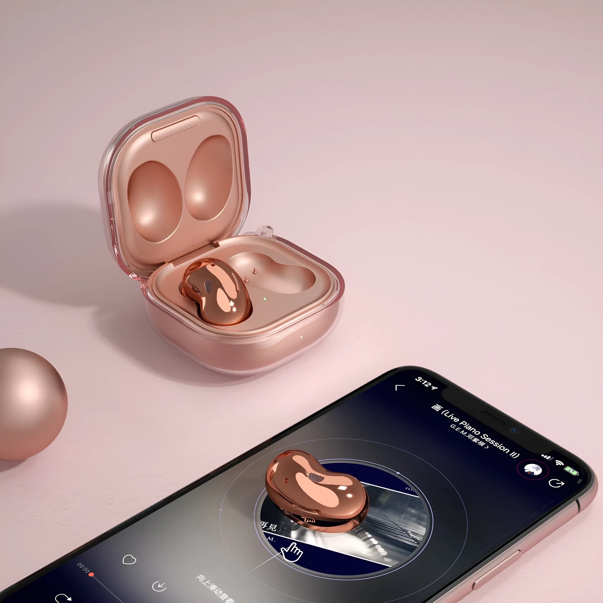 Translucent clamshell-style plastic case for Bluetooth earbuds in gold, black, purple, and clear.