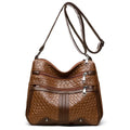 Woven texture messenger bag with multi-compartment internal organisation and single shoulder strap